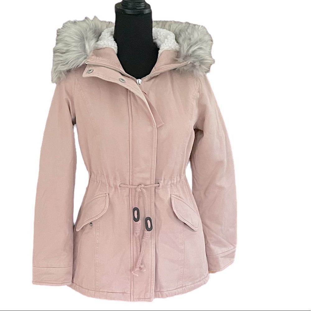NEW SEBBY Anorak Jacket Faux Fur Hooded Faux Shearling Lined Blush SIZE S SMALL